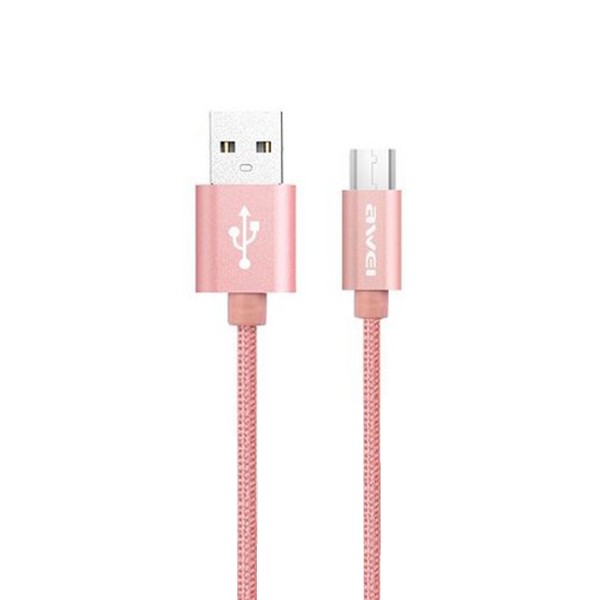 Awei Micro USB Hızlı Şarj ve USB Kablo Metal Örgü 1mt CL-30 RoseGold…