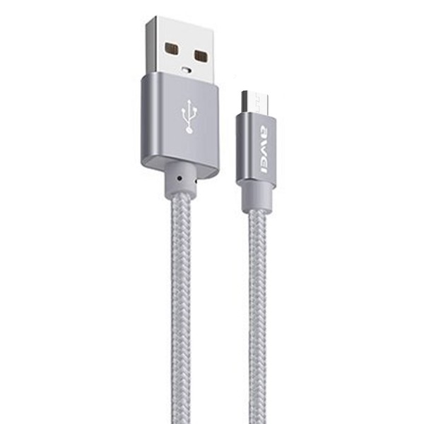 Awei Micro USB Hızlı Şarj ve USB Kablo Metal Örgü 1mt CL-30 Silve…