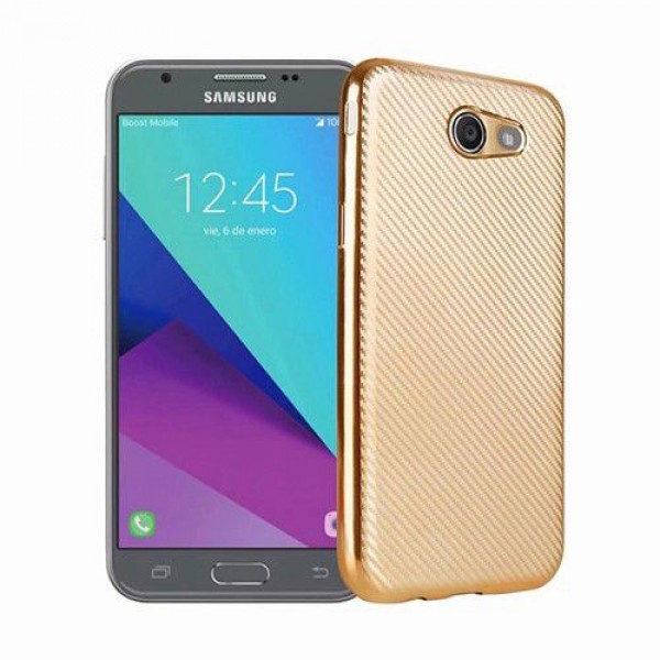 FitCase Galaxy J3 2017 Elektroliz Carbon Desen Arka Kapak Gold…