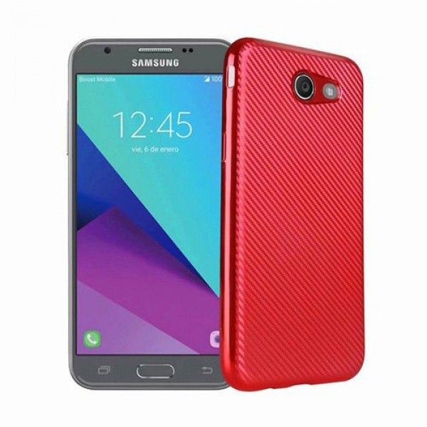 FitCase Galaxy J3 2017 Elektroliz Carbon Desen Arka Kapak Kırmızı…