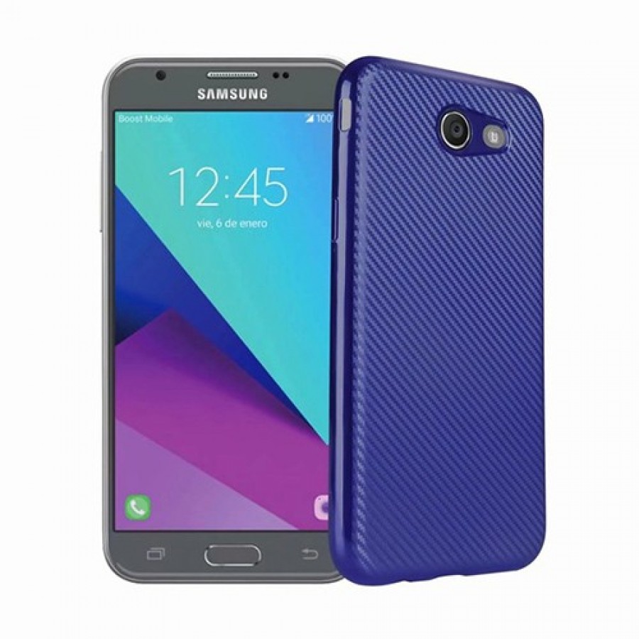 FitCase Galaxy J7 2017 Elektroliz Carbon Desen Arka Kapak Lacivert