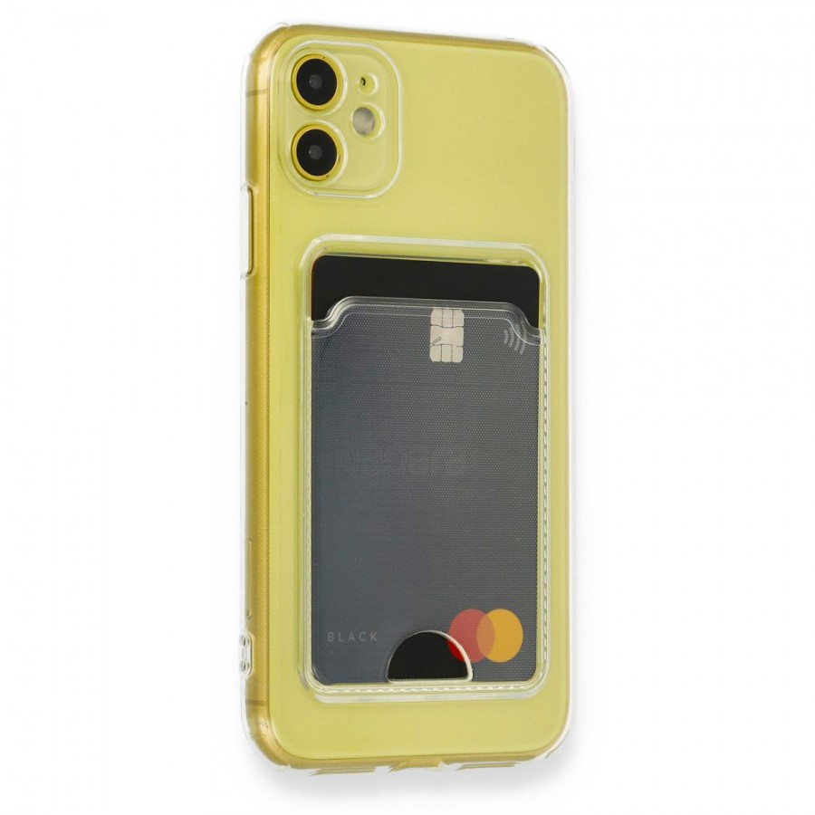 FitCase iPhone 11 Kılıf Cardy Şeffaf Kartlık Cepli Kapak