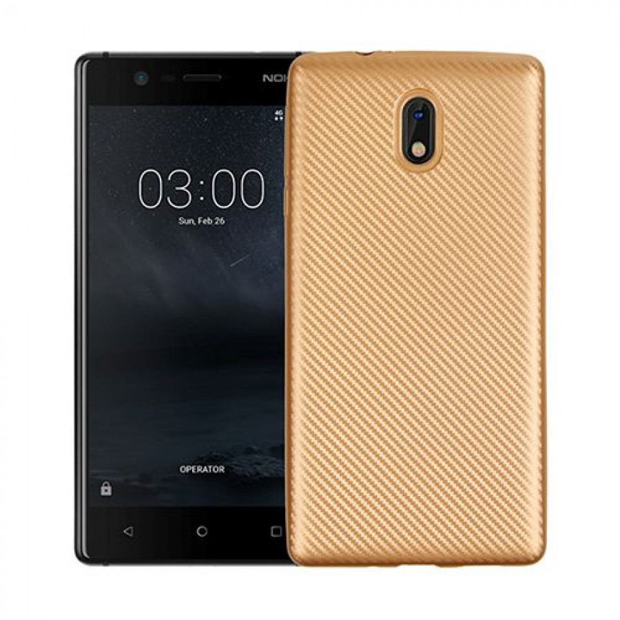 FitCase Nokia 3 Carbon Desen Arka Kapak Gold