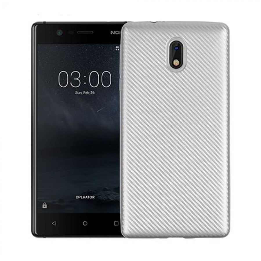 FitCase Nokia 3 Carbon Desen Arka Kapak Silver