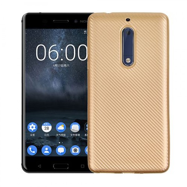 FitCase Nokia 5 Carbon Desen Arka Kapak Gold…