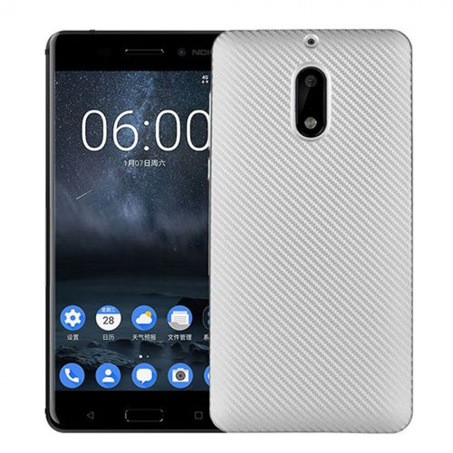 FitCase Nokia 6 Carbon Desen Arka Kapak Silver