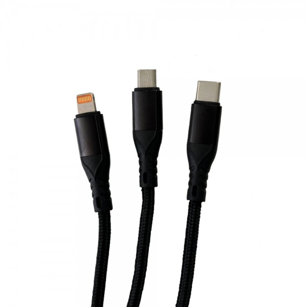 FitPlus 3in1 USB to Type-C / Lightning / Micro 1.2m Örgü Şarj Kablo…