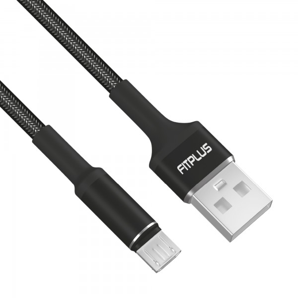 FitPlus Round RS-201 Micro USB Data/Şarj Kablosu 3A 2mt Örgü - Siyah…