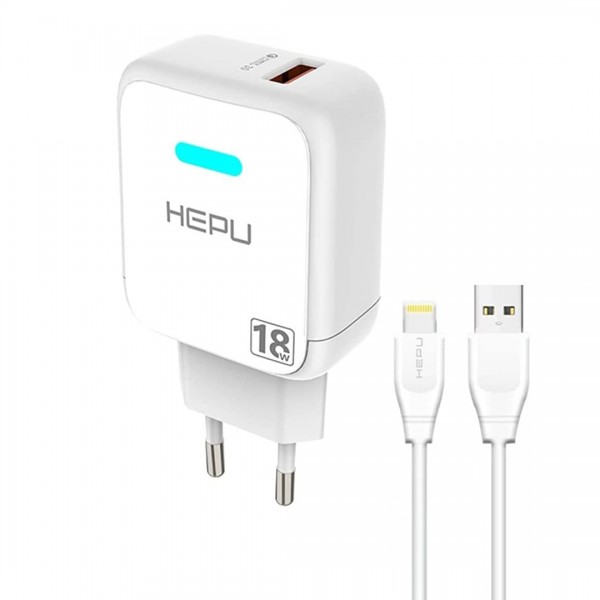 HEPU HP618L QC3.0 18W Seyahat Şarj Aleti USB-Lightning Kablo Set…