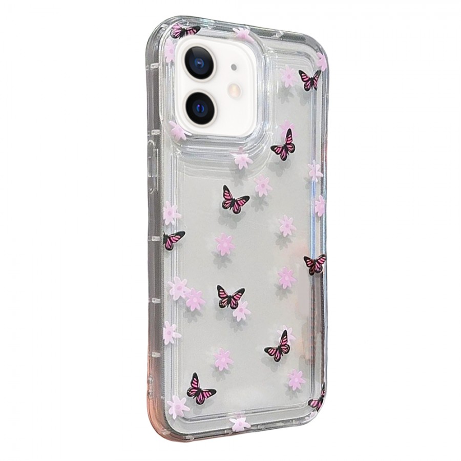 iPhone 12 / 12 Pro Çiçekli Butterfly Seri Silikon Kapak