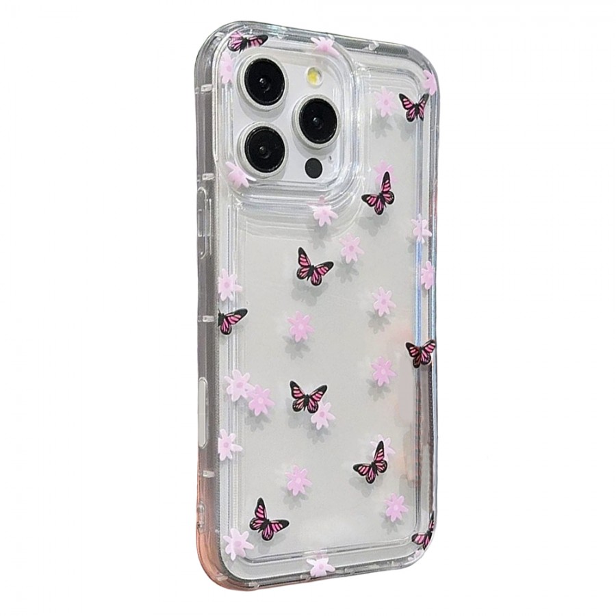 iPhone 16 Pro Çiçekli Butterfly Seri Silikon Kapak