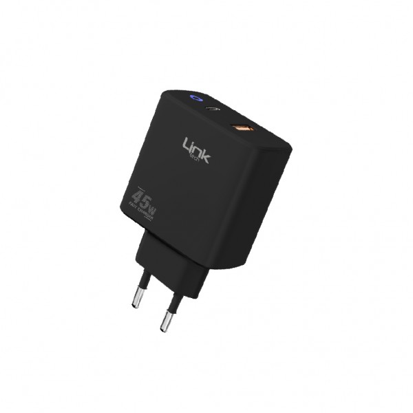 LinkTech C215 45W USB 3.0 + Type-C PD Şarj Adaptörü (Başlık) Siyah…