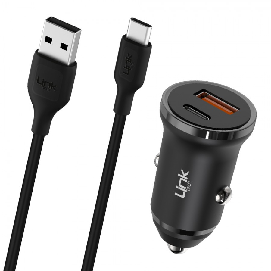 LinkTech C486e 20W PD Type-C + USB Araç Şarj Cihazı + Type-C Kablo Set Siyah