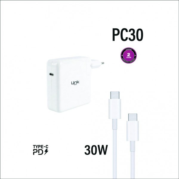 LinkTech PC30 Safe USB-C PD 30W Type-C Çıkışlı Kablolu Set Şarj Aleti