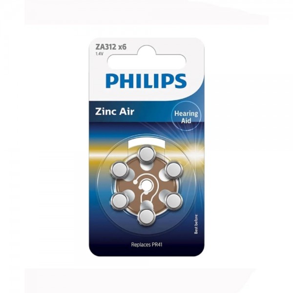 Philips ZA312 x6 PR41 İşitme Cihazı 1.4V Pil 6lı Paket 12 Numara…