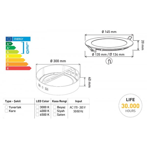 Powermaster 16109 Slim LED Panel Spot 6W 3000K Günışığı Sıva Altı…