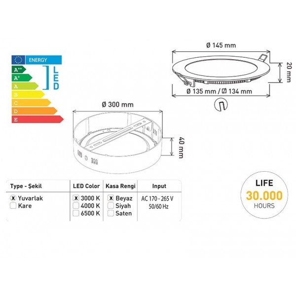 Powermaster 16118 Slim LED Panel Spot 15W 3000K Günışığı Sıva Altı…