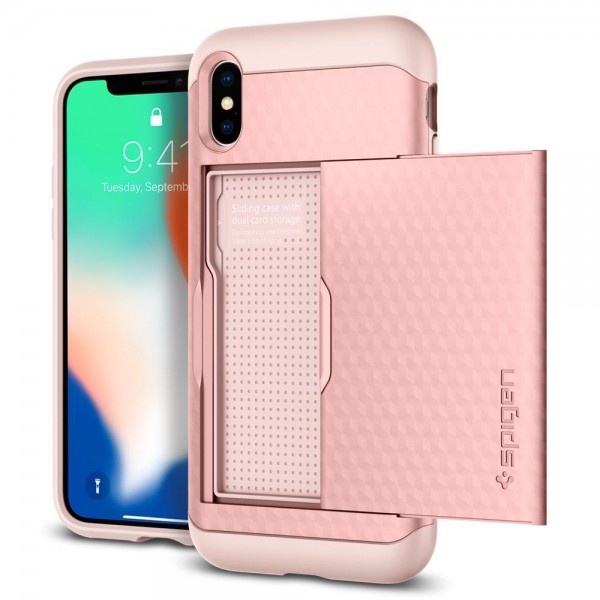 Spigen iPhone X/XS Kılıf Crystal Wallet Arka Kapak Rose Gold…