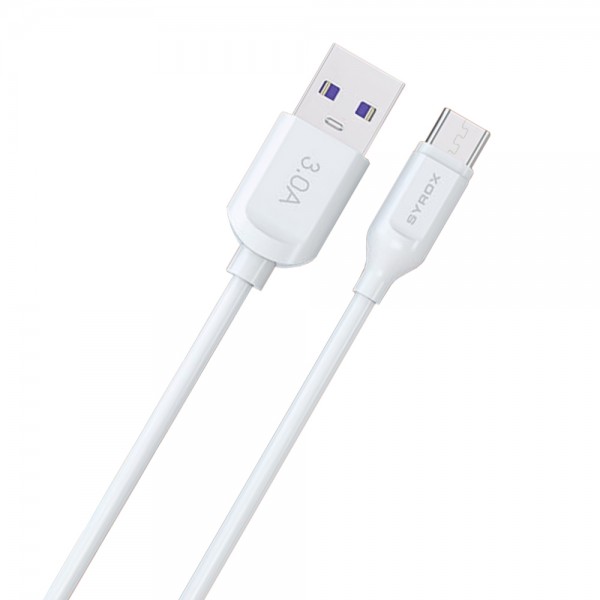 Syrox C107 Micro USB Hızlı Şarj ve Data Kablosu 1mt 3.0A 18W Beyaz…