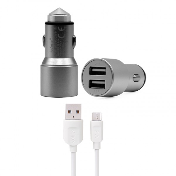 Syrox C32 Metal Araç İçi Şarj Adaptörü ve Micro USB Kablo Set 3.1A F…