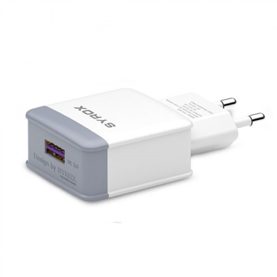 Syrox Q33 Hızlı USB Duvar Şarj Adaptörü (Başlık) 3.0A 18W - Beyaz